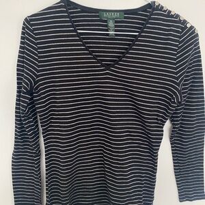 Ralph Lauren Navy and Silver Striped Long Sleeve Top